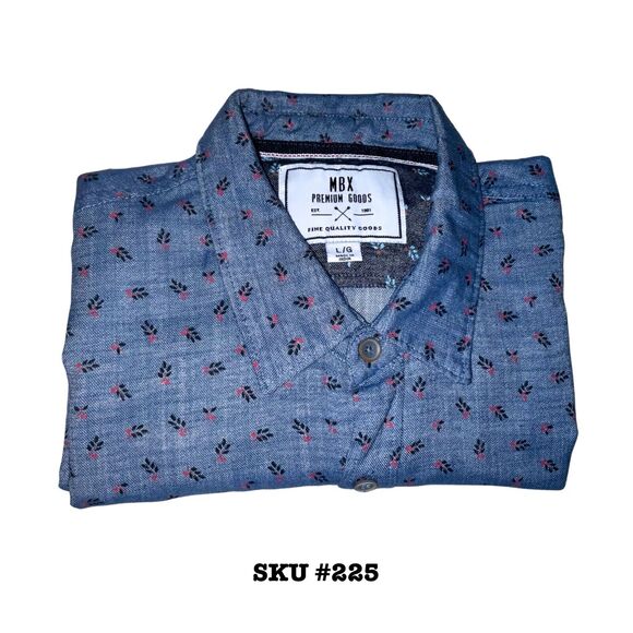 MBX Womens L Blue Summer Shirt Casual Short Sleeve Button Up Pattern Camp Party - Picture 10 of 10